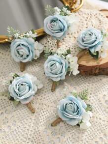 6 cái hoa trang trí Boutonniere - Màu xanh lam - Xem 2