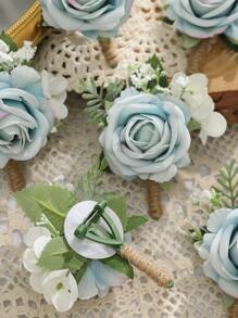 6 cái hoa trang trí Boutonniere - Màu xanh lam - Xem 3