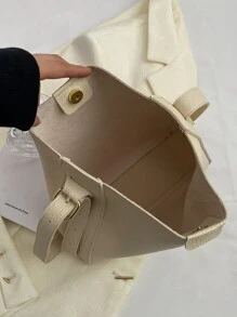 Litchi Embossed Hobo Bag With Bag Charm - Beige - View 5