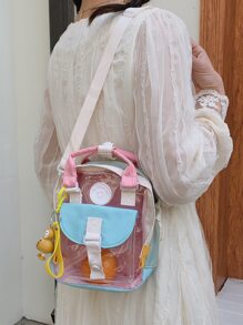 迷你透明補丁細節方包附包飾 - 彩色 - 查看 1