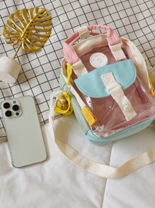 迷你透明補丁細節方包附包飾 - 彩色 - 查看 5