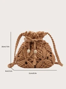 Small Crochet Bag Hollow Out Design - Khaki - View 2