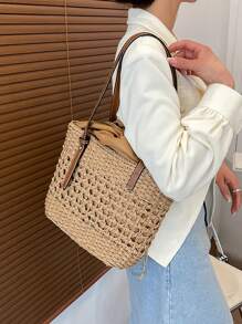 Minimalist Straw Bag - Khaki - View 2