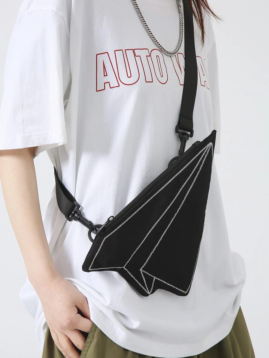 Paper Plane Design Novelty Bag - Black and White - View 1