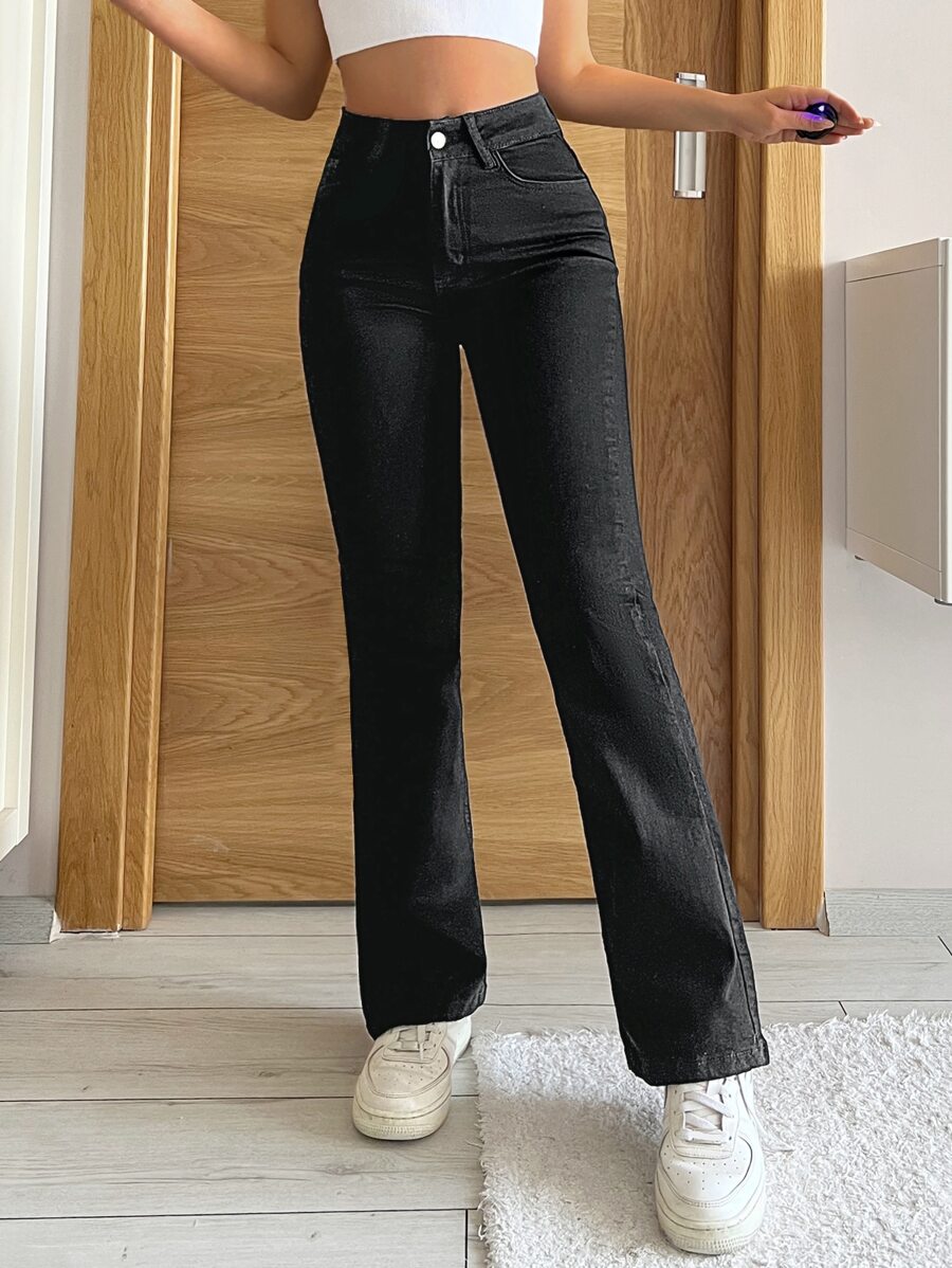 SHEIN PETITE 素色牛仔喇叭褲