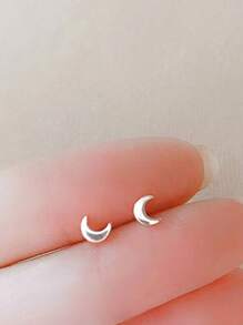 Moon Stud Earrings - Silver - View 1