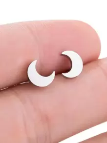 Moon Stud Earrings - Silver - View 3