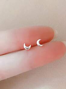 Moon Stud Earrings - Silver - View 4