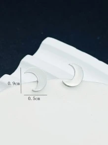 Moon Stud Earrings - Silver - View 5