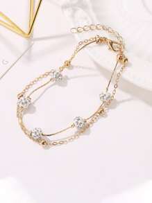 水鑽裝飾分層腳鏈 - 金黃色 - 查看 2