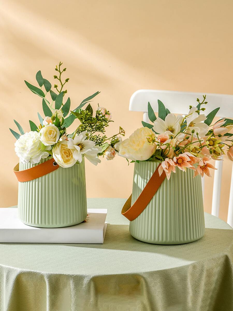 1入復古裝飾植物盆栽盆,帶手柄 - 彩色 - 查看 1