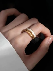 極簡開口戒指 - 金黃色 - 查看 2