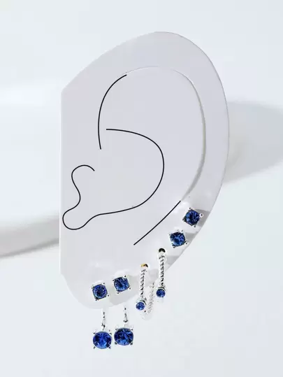 3pairs/set Rhinestone Decor Earrings