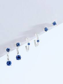 3 cặp/bộ Bông tai trang trí kim cương giả - Màu xanh lam - Xem 2