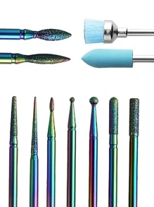 指甲鑽頭套裝，11入組用於指甲鑽E銼刀指甲鑽頭，用於丙烯酸凝膠指甲鑽頭美甲修腳去除工具，用於丙烯酸指甲凝膠快速去除沙龍家庭指甲護理用品 - 彩色 - 查看 1