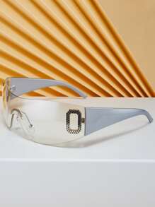 1pc Ladies' Personalized Accessory Retro Style One Piece Lens Sunglasses, Suitable For Christmas Street Beach Accessories For Women Sun Glasses Sunglasses Shades - Clear - View 3