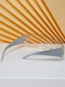 1pc Ladies' Personalized Accessory Retro Style One Piece Lens Sunglasses, Suitable For Christmas Street Beach Accessories For Women Sun Glasses Sunglasses Shades - Clear - View 5