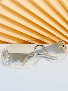 1pc Ladies' Personalized Accessory Retro Style One Piece Lens Sunglasses, Suitable For Christmas Street Beach Accessories For Women Sun Glasses Sunglasses Shades - Clear - View 4