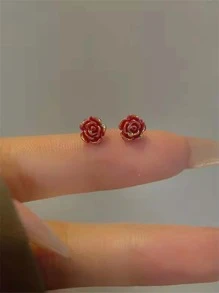 Flower Stud Earrings Valentines,Mom,Mother,Mother's Day,Gift - Red - View 1