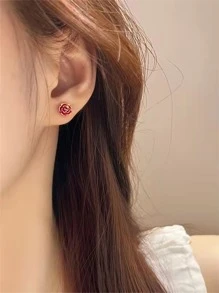 Flower Stud Earrings Valentines,Mom,Mother,Mother's Day,Gift - Red - View 2