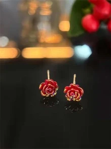 Flower Stud Earrings Valentines,Mom,Mother,Mother's Day,Gift - Red - View 3