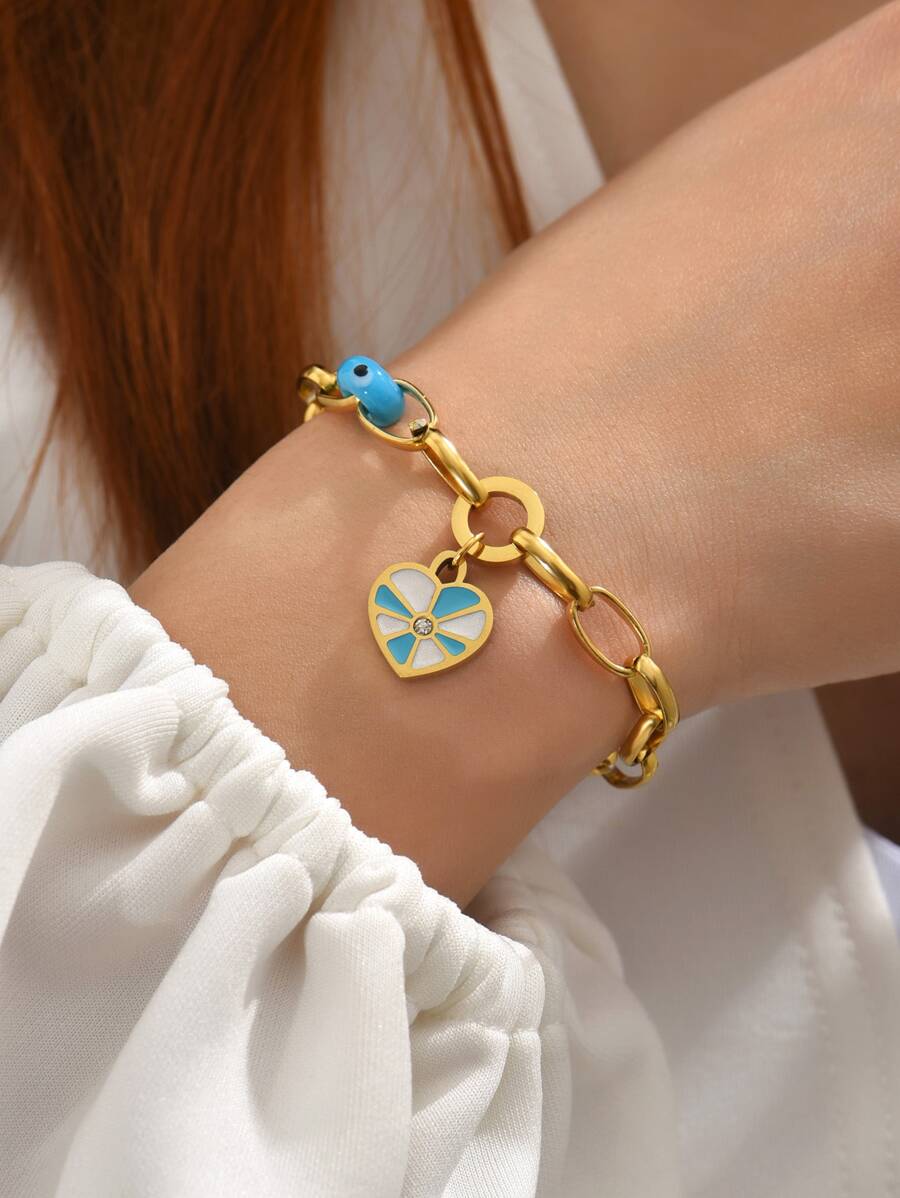 Rhinestone trang trí vòng tay quyến rũ trái tim - Nhiều màu - Xem 1