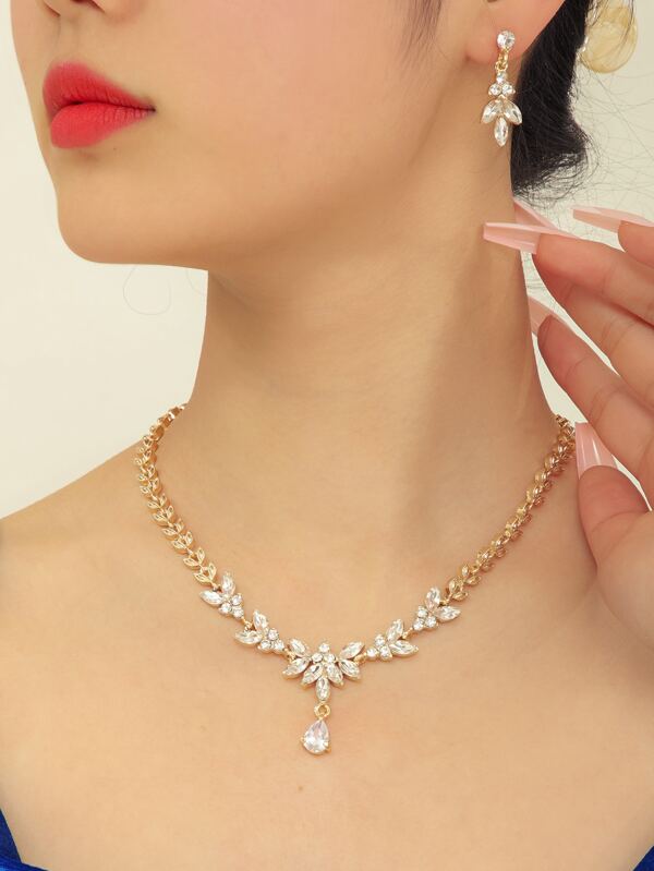 3pcs/set Rhinestone Decor Jewelry Set