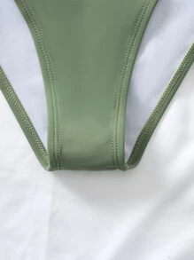 SHEIN Swim Bộ bikini tam giác rắn trên bãi biển mùa hè - xanh quân đội - Xem 7