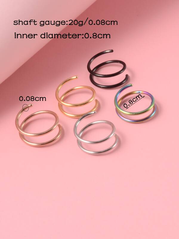 5pcs/set Minimalist Nose Ring 5pcs Puncture Jewelry Set Double Spiral