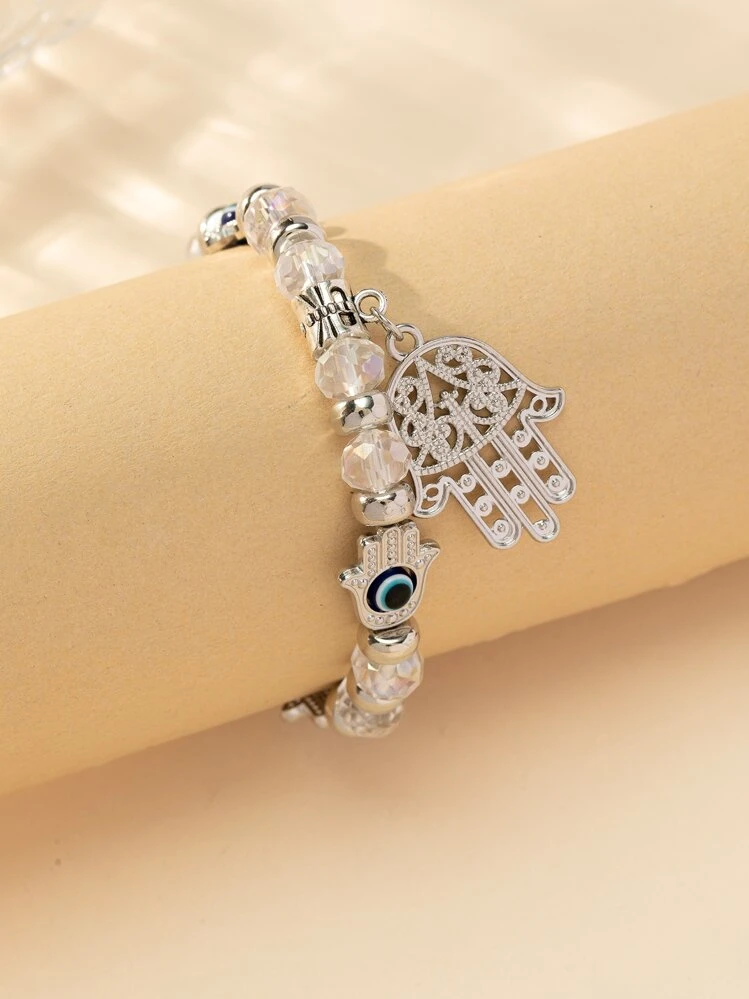 MiniJewelry Braccialetto in pelle intrecciata con occhio di Fatima e occhio di Fatima, unisex, regolabile, Misura unica, Pelle, Nessuna pietra preziosa
