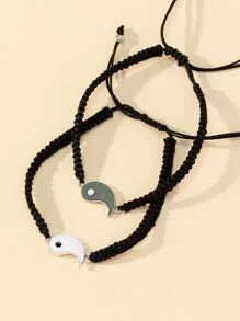 時尚流行2件套男士陰陽裝飾手鍊，適合珠寶禮物和時尚外觀 - 黑色 - 查看 4