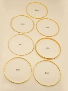 7入組/套紋理質感金屬手鐲 - 金黃色 - 查看 4