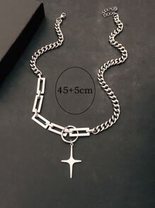Men Star Charm OT Buckle Necklace - Silver - View 3