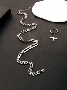 Men Star Charm OT Buckle Necklace - Silver - View 4