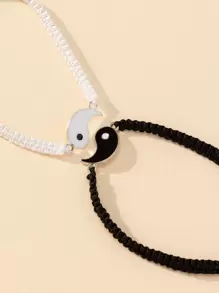 Set de 2 brazaletes ajustables con cordón y diseño Yin Yang a juego para amistad, relación, novio, novia, regalo para el Día de la Madre