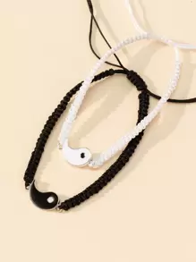 Set de 2 brazaletes ajustables con cordón y diseño Yin Yang a juego para amistad, relación, novio, novia, regalo para el Día de la Madre