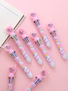 1pc Cute Unicorn Multicolor Ten-color Ballpoint Pen Cartoon Multicolor Ballpoint Pen 0.5mm Refill - Pink - View 3