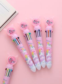 1pc Cute Unicorn Multicolor Ten-color Ballpoint Pen Cartoon Multicolor Ballpoint Pen 0.5mm Refill - Pink - View 4