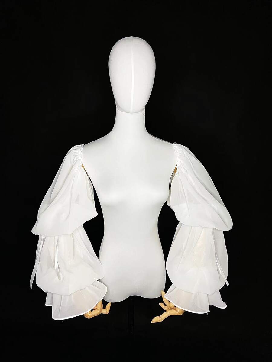 2pcs Solid Bridal Arm Sleeves Halloween - White - View 1