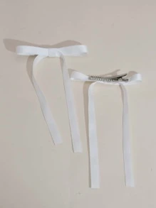 2pcs/Set Ballet Style Long Ribbon Bow Hair Clip, Women's Fashionable Cute Hair Accessory, Suitable For Any Occasions Valentine's Day Valentines,Hair Barrettes Hair Clips Hair Claws, School Stuff, Elegant, College, Winter Outfit For Women, Bows, Hair Accessories - White - View 2