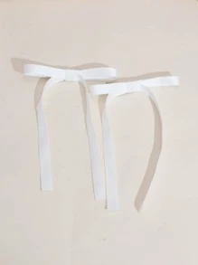 2pcs/Set Ballet Style Long Ribbon Bow Hair Clip, Women's Fashionable Cute Hair Accessory, Suitable For Any Occasions Valentine's Day Valentines,Hair Barrettes Hair Clips Hair Claws, School Stuff, Elegant, College, Winter Outfit For Women, Bows, Hair Accessories - White - View 3