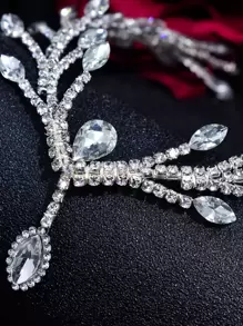 1入女士純銀水晶鑲嵌新娘頭飾手工吊墜頭鏈髮帶，適用於訂婚、婚禮、生日、聚會、宴會優雅皇家皇冠 - 銀色 - 查看 4