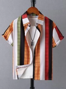 Boys Block Striped Print Shirt Without Tee - Multicolor - View 1