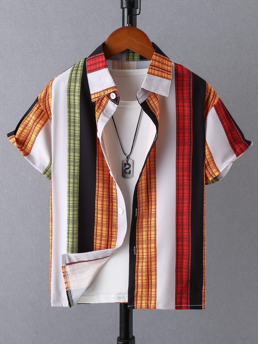 Boys Block Striped Print Shirt Without Tee - Multicolor - View 1
