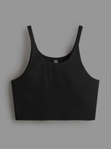 SHEIN BASICS Top Corto De Tirantes Sólido Plus - Negro - Ver 4