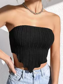 SHEIN EZwear Áo nữ Bất đối xứng Gân đan màu trơn Giải trí - màu đen - Xem 1
