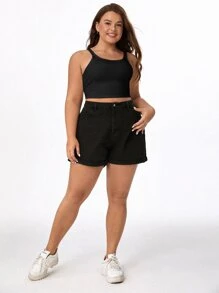 SHEIN BASICS Top Corto De Tirantes Sólido Plus - Negro - Ver 6
