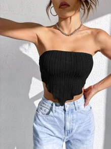 SHEIN EZwear Áo nữ Bất đối xứng Gân đan màu trơn Giải trí - màu đen - Xem 4