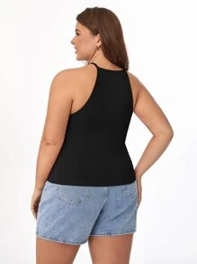 SHEIN BASICS Top Halter Sólido De La Talla Más Grande - Negro - Ver 2