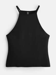 SHEIN BASICS Top Halter Sólido De La Talla Más Grande - Negro - Ver 5